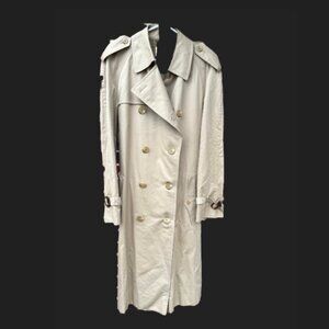 Mens Saks Fifth Avenue Khaki Trench Coat L-40 Double Breasted Preowned